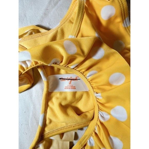NWOT Cat &‎ Jack Girls Top Swimsuit Yellow w/ White Polka Dots Scrunch Size 2T - Picture 3 of 5